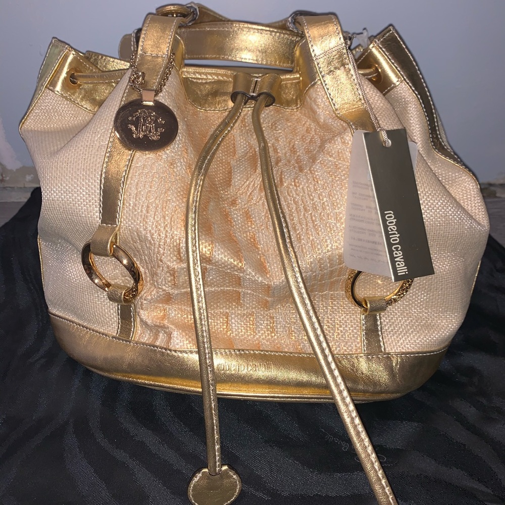Roberto Cavalier Gold Bucket Bag!